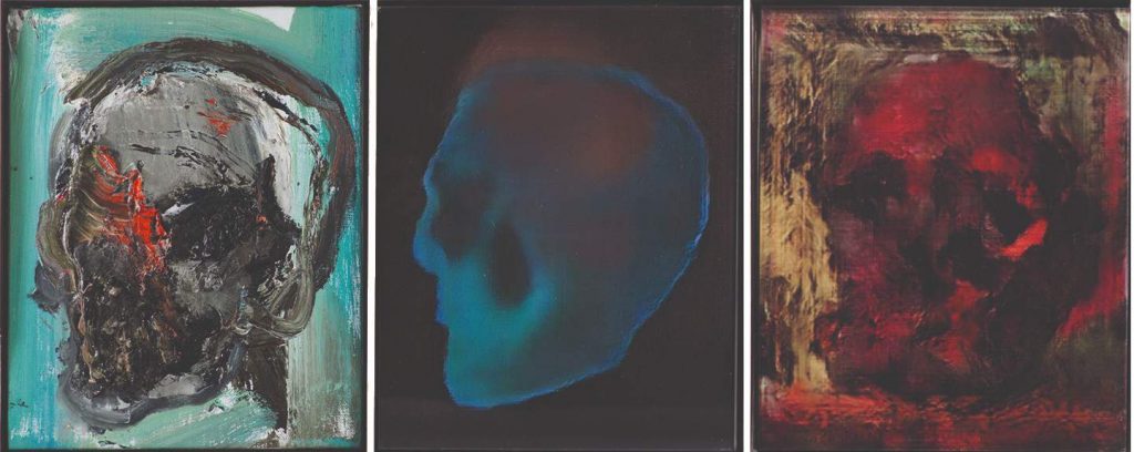 Infinite Skulls, Robbie Barrat/Ronan Barrot 2019, olio su tela, stampa uv su plexiglass. 